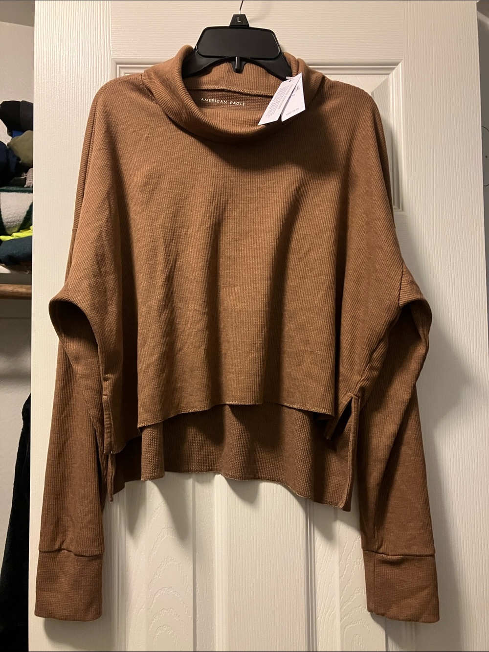 American Eagle Outfitters Cropped Cowl Neck Sweater - Brown